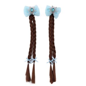 XINSU38 2pcs Snowflake Girls Braids Wig Cute Synthetic Cartoon Bow Ponytail Hair Accessories Hair Extension Kids Ponytail Children