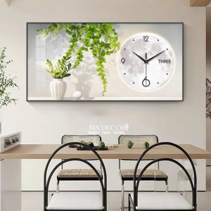 (100% ẢNH CHỤP) Tranh đồng hồ treo tường giàn lá tropical nhiệt đới có khung kèm pin và đinh
