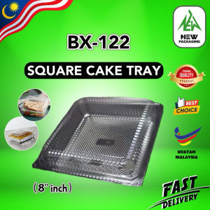 BX-122 8 Inch Square Cake Tray (10pcs) Clear Plastic Cake Box with Lid Disposable Bakery Container