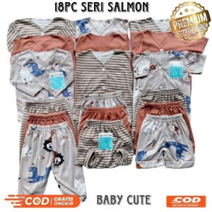 18pc Paket Premium Perlengkapan Baju Celana Bayi Baru Lahir 0-12 Bulan Salmon Series SNI Sale 9.9