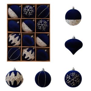 WARM 12Pcs Glitter Velvet Christmas Ball Set Shatterproof Plastic Christmas Baubles Ornament Atmosphere Decor Break-Resistant Xmas Tree Hanging Baubles Holiday Tree Decor