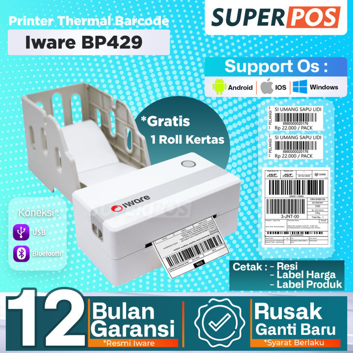 Printer ThermalBarcode Label A6 Iware BP429 Usb Bluetooth Lazada