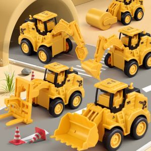 LUXERY Plastic Engineering Vehicle Model 6 Styles Yellow Excavator Roller Bulldozer Forklift Car Children Educational Toys