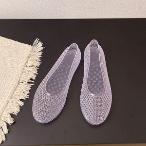 [Free Shipping] Unique Korean-style crystal slip-on mesh shoes shallow transparent casual womens shoes plastic sandals hollow sandals