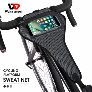 WEST BIKING Bicycle Sweatband Cycling Trainer Absorbing Sweat Net Quickly Dry Triangle Bike Sweat-proof Frame Protection With Phone Holder Bicycle Accessories