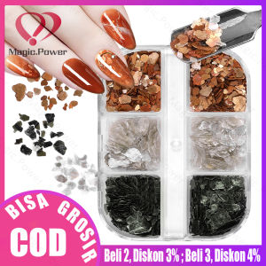 DIY kuku dekorasi 6 Grid / Box Serpihan Kerang Abalone 3d Aksen Glitter Sequins Untuk Dekorasi Nail Art