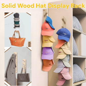 Wall-Mounted Solid Wood Hat Display Rack Punch Free Space Saving Decorative Wooden Shelf