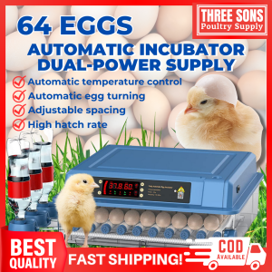 THREE SONS POULTRY SUPPLY Egg Incubator 64 Capacity - Automatic Incubator Dual Power Supply
