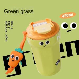 450 ML ถ้วยกาแฟพลาสติกการ์ตูนและถ้วยน้ำสำหรับสาวๆที่แก้วน้ำแบบพกพาความสวยงามฉนวนกันความร้อนสูงและป้องกันการตกกระแทก 316 สแตนเลสถ้วยกาแฟร้อน