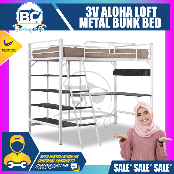 [FREE GIFT 1 X RM99 TSHIRT] 3V Aloha Loft Metal Bunk Bed / 2 IN 1 BED / Loft Bed / Single Metal