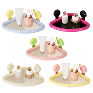 No Drill Plastic Triangular Bathroom Organizers Wall Mount Suction Cup Holder with Efficient Water Drainage for Damp Environment