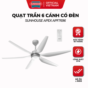 Quạt Trần 6 Cánh Có Đèn Sunhouse Apex APF7696 - Bảo Hành Động Cơ BLDC Lỗi 1 Đổi 1 Trong 5 Năm