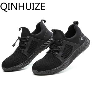 QINHUIZE Mesh safety shoes Summer breathable smash-proof puncture safety shoes Lightweight protective shoes Steel toe work safety boots Lightweight safety shoes male