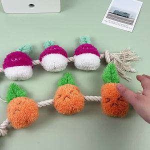 Plush Squeaky Dog Toy Carrot Cotton Rope Knot Tug InteractiveChew Toy