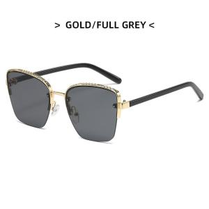 JN IMPRESSION Ladies Fashion Oversized Half Squaremetal Frame Sunglasses Trendy Travel Progressive Color Street Snap Sunglasses