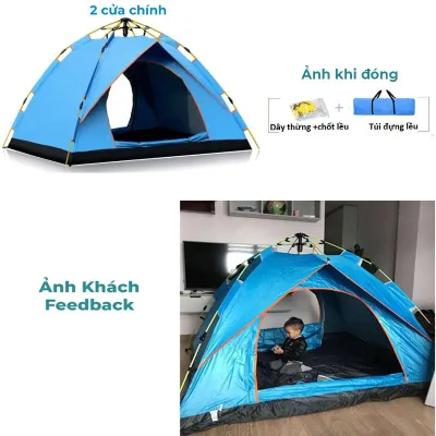 Lều cắm trại tự bung chống nước cho 4-5 người - Lều dã ngoại du lịch 2 cửa 2 lớp thông thoáng