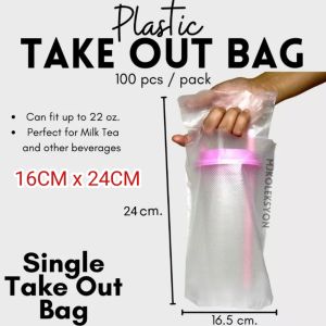 100 Pcs Milk Tea Bag Single / Double Take Out Plastic Bag For Milk Tea