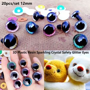 OKONOK 20pcs/set 12mm Mắt mèo pha lê lấp lánh 3D Nhựa tổng hợp Với Flash Pad Phụ kiện mắt búp bê nhiều màu sắc Linh Kiện Đồ Chơi Nhồi Bông Đồ thủ công mắt lấp lánh an toàn
