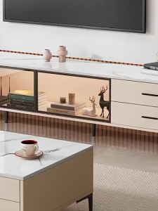 [Cozy ]Cream Style TV Cabinet Simple Modern TV Console Solid Wood Drawer Cabinet White Floor To TV Cabinet