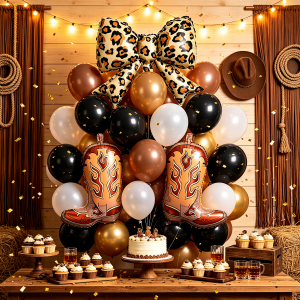 43pcs balloon set wild cowboy themed balloons with leopard print bow cowboy boot foil suitable for American retro wild cowboy theme outdoor picnic parties jungle party decorations girls spicy style birthday parties party balloon decorations.
