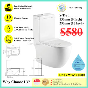 [✅SG PUB Approval & Authorized Seller] High Quality JW598T | One-Piece S Trap Tornado Toilet Bowl w Soft Close Cover