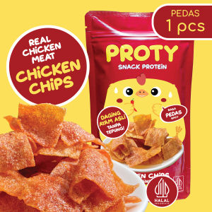 PROTY Chicken Chips Pedas (1 pcs) - Keripik Daging Ayam Krispi - Snack Cemilan Protein Sehat - 18 gr