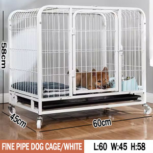【Ready Stock】Heavy Duty Dog Cage with Poop Tray Metal Free Space Pet Cage Animals Pen Fence with 4 Wheels
