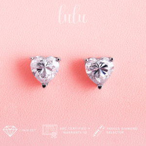 Lulu Moissanite Jewelry Tamara Solitaire Heart Shape Stud Earrings 1 Pair 2CT Lapis Emas 18K Sertifikat GRA