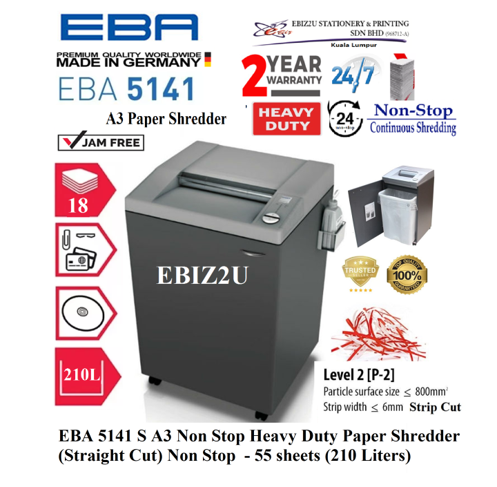 Eba 5141 S A3 Non Stop Heavy Duty Paper Shredder Straight Cut Non