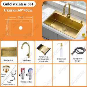 Kitchen Sink 8245 Gold Stainless 304 Set lengkap wastafel 2 lubang KETEBALAN 3MM