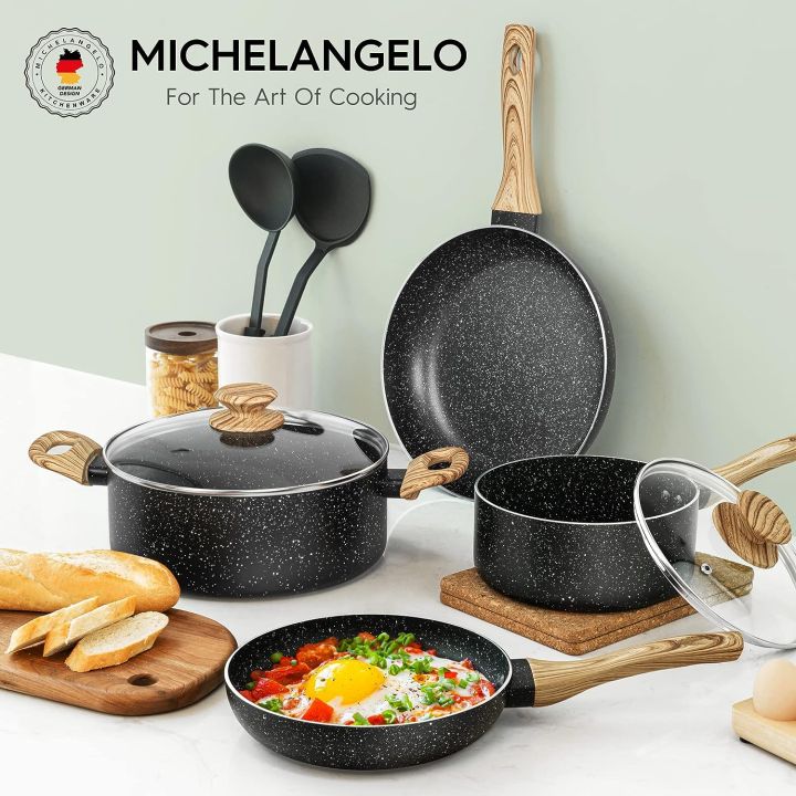 MICHELANGELO Pots and Pans Set 8 Pcs,Granite Non Stick Cookware Set ...