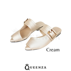 Queenza Rivi Mules Wanita Sandal Cewek Kekinian Tinggi 1 Cm Asesoris Gesper