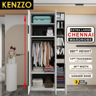 FREE INSTALLATION ! KENZZO : Premium Quality 260CM Extra Height Modern chennai wooden wardrobe /celing wardrobe