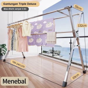 (COD)Jemuran baju stainless steel Jemuran Pakaian jemuran hanger jemuran baju lipat Tidak Diperlukan Instalas