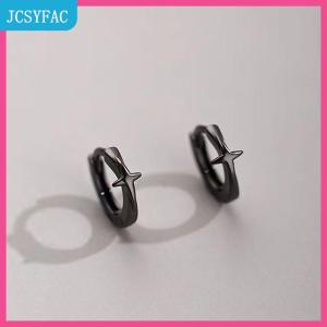 JCSYFAC  Bốn Cánh Sao Chéo Nhỏ Hoop Bông Tai Cho Nam Giới Phụ Nữ Hip Hop Retro Màu Đen Bạc Màu Đường Phố Gothic Tai Đồ Trang Sức