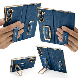 OATSBASF Dual Strap Leather Phone Case for Samsung Galaxy Z Fold 7/Z Fold 6 Case With Magnetic 360° Rotation Stand
