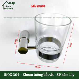 Kệ ly súc miệng Inox 304 PHÁT ĐẠT giá để ly gắn tường nhà tắm để ly đơn/đôi (SP080.081)