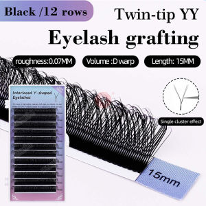 SUNYWILL 12 Rows YY Shape Eyelashes Extension Set Premium D Curl Black Y Lashes Premade Volume Fans Individual Eyelash Supplies with Tool