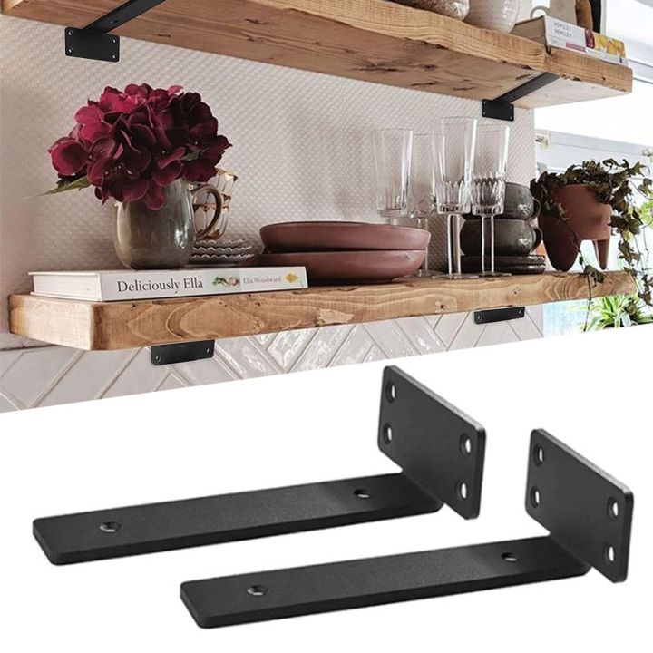 ELWT5504 Heavy Duty Floating Shelf Brackets Black Coated Metal Cast ...