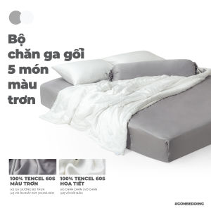 (BST Nhẹ Nhàng) Bộ Chăn Ga Gối 5 Món Gòn Bedding Lụa Tencel 60s Cao Cấp Màu Trơn 1m6x2m - 1m8x2m