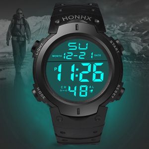 Pria Tahan Air Silikon LED Digital Stopwatch Tanggal Karet Jam Tangan Olahraga