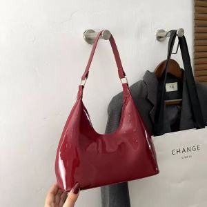 Patent Leather Tote Bag Armpit Bag For Women Large Capacity Shoulder Bag Versatile Crescent Bag Girl Dating Purse Bag