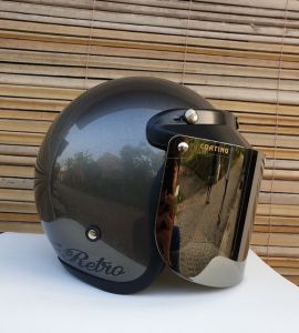 Helm Bogo Pria Wanita Cowok Cewek Dewasa Helm Kaca Datar Lurus Flat dan Cembung Warna Clear Bening Hitam Silver Pelangi
