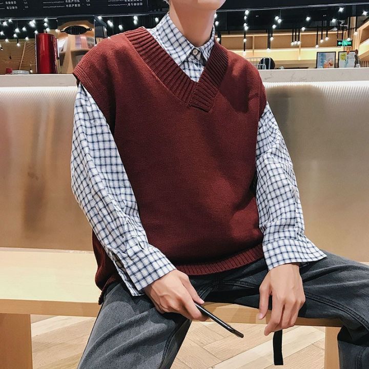 3 Color College Style Fashion Korean Knitted Vest Unisex Simple
