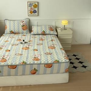 A Bộ Khăn Trải Giường Lót Bông In Hoa Nhung Sữa Bộ Ba Chiếc Khăn Trải Giường Chống Bụi Dày Dặn Bọc Bảo Vệ Chống Trượt Simmons Trọn Gói