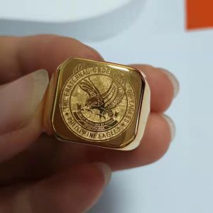 SM High Polished Vacuum Engraved Pure Gold Plated The Fraternal Eagles Ring Stainless Steel Size 8-13 TFOE-PE Eagles Ring Kuya for Men Finger Vintage Fashion Couple Ring Original A203-1