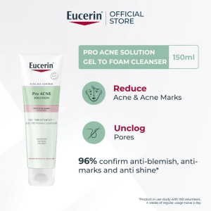 Eucerin Pro Acne Solution Gel To Foam Cleanser 150ml | 3X Treatment | Reduce Acne & Acne Marks | Unclog Pores | Anti Blemish Anti Shine | Oil Control Facial Wash| Gel To Foam Formula | Deep Pore Cleansing