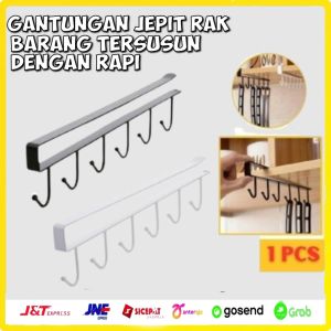 Gantungan Dapur Lemari Serbaguna Cantolan Rak Gelas 6 Hook Hanger Baju Topi Tas Tempel Berdiri Hitam Putih Belakang Pintu Tanpa Paku Serbaguna