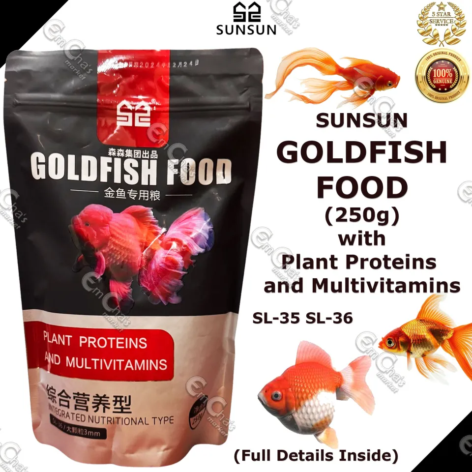 Sunsun Goldfish Food 250g (SL-35 or SL-36) (ff) Oranda Ranchu Ryukin Black  Moor Lionhead Fish Food by JTC