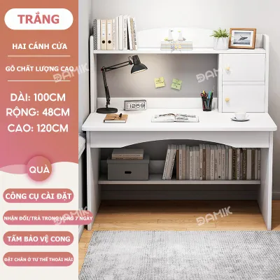 DAMIK-Bàn học liền giá sách tủ sách gia đình bàn viết và làm việc bằng gỗ hiện đại đa năng